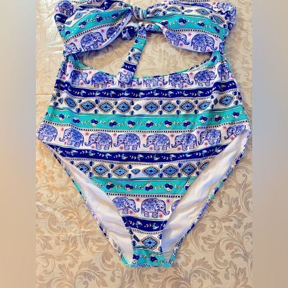 Cupshe Wrap Swimsuit Ethnic Design Padded Adj Straps Sz 20 XXL NWT Gorgeous - Picture 3 of 8